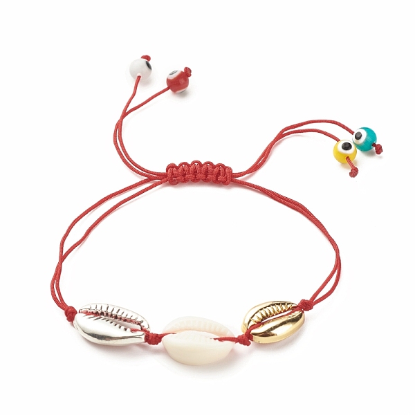 

PandaHall Acrylic & Alloy Shell Braided Bead Bracelet with Lampwork Evil Eye, Adjustable Bracelet for Women, Red, Inner Diameter: 1/2~3-1/2...