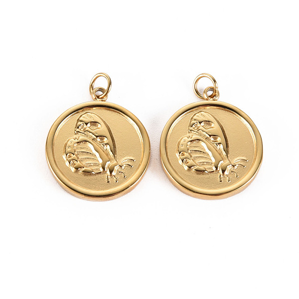 

PandaHall 304 Stainless Steel Pendants, with Jump Rings, Flat Round with Butterfly, Real 14K Gold Plated, 17.5x15x2mm, Jump Ring: 3.8x0.5mm...