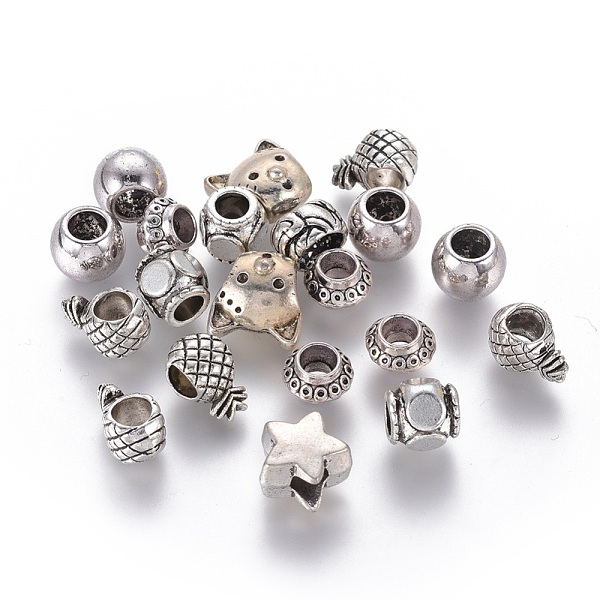 

PandaHall Tibetan Style European Beads, Mixed Shapes, Antique Silver, 9~14x8.5~12x5~8mm, Hole: 3~4mm Alloy Mixed Shapes