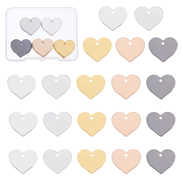 PandaHall BENECREAT 30Pcs 5 Colors Brass Pendants, Heart, Mixed Color, 16.5x19.5x1mm, Hole: 2mm Brass Heart