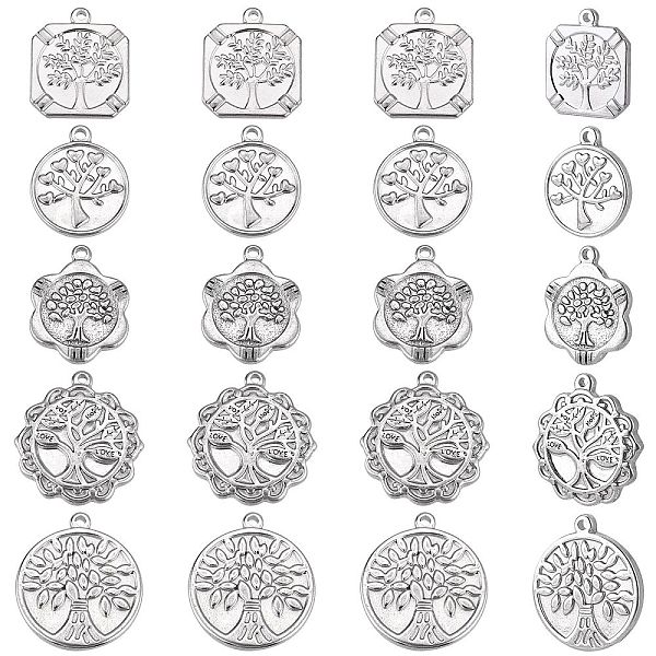 

PandaHall DICOSMETIC 20Pcs 5 Style 304 Stainless Steel Pendants, Mixed Shape, Stainless Steel Color, 21.5~28.5x18.5~25x2.5~3.5mm, Hole...