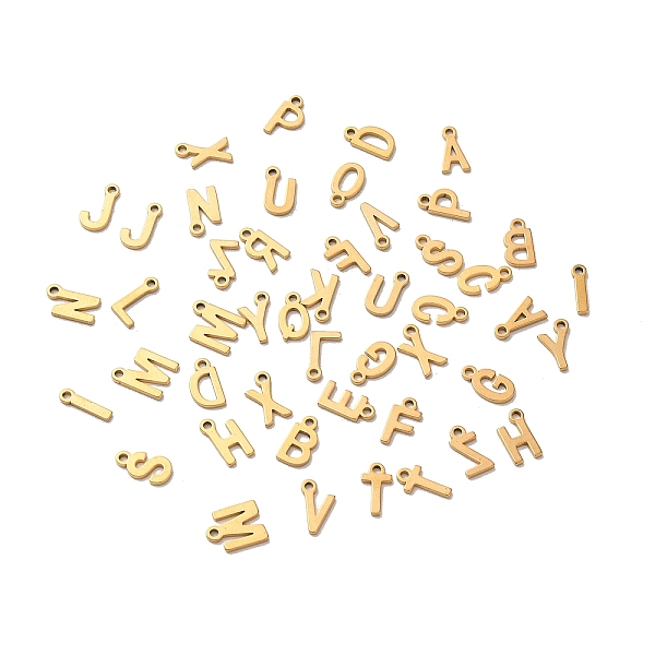 

PandaHall Ion Plating(IP) 304 Stainless Steel Charms, Laser Cut, Real 18K Gold Plated, Letter A~Z, 8~8.5x2~6.5x1mm, Hole: 1.2mm 304...