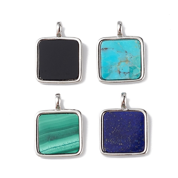 

PandaHall Natural Mixed Stone Pendants, Square Charms with Rack Plating Platinum Tone Brass Findings, Lead Free & Cadmium Free...