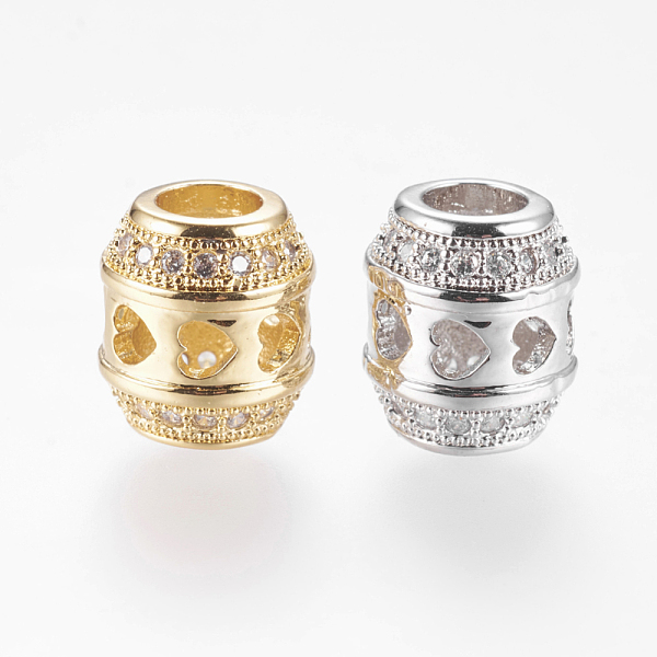 

PandaHall Brass Micro Pave Cubic Zirconia Beads, Barrel with Heart, Hollow, Mixed Color, 11x10mm, Hole: 4mm Brass+Cubic Zirconia Column