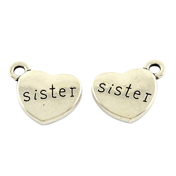 

PandaHall Tibetan Style Alloy Family Charms, Heart with Word Sister, Cadmium Free & Nickel Free & Lead Free, Antique Silver, 14x18x3mm, Hole...