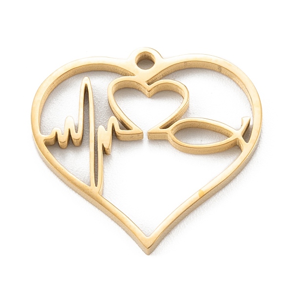 

PandaHall 304 Stainless Steel Pendants, Hollow, Heart with Heartbeat, Golden, 22x23x1.6mm, Hole: 1.8mm 304 Stainless Steel Heart