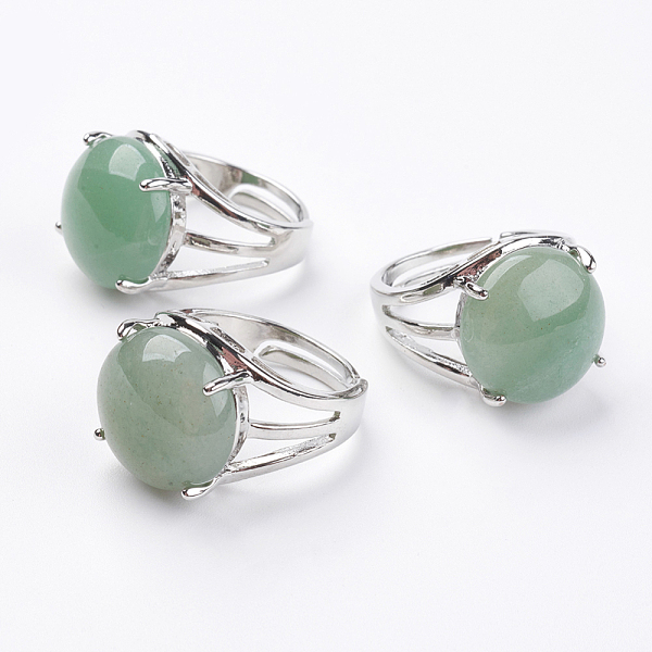 

PandaHall Adjustable Natural Green Aventurine Finger Rings, with Brass Findings, US Size 7 1/4(17.5mm) Green Aventurine Green