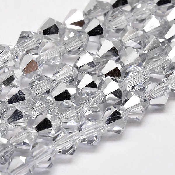 Imitate Austrian Crystal Electroplate Bicone Glass Faceted Bead Strands, Half Platinum Plated, Grade AA, Platinum Plated, 3.5x3.5mm, Hole: 1mm, about 113-115pcs/strand, 36-36.5cm