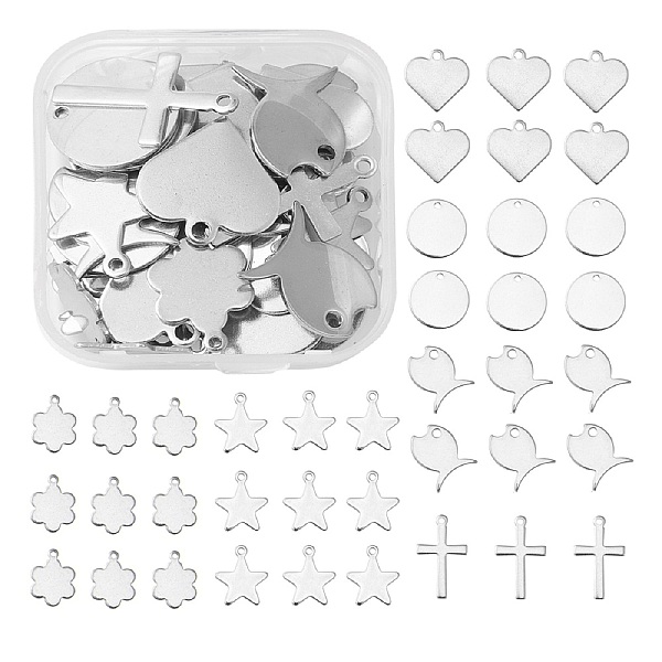

PandaHall 60Pcs 6 Style 201 & 304 Stainless Steel Stamping Blank Tag Charms, Flat Round/Cross/Fish/Star/Flower, Stainless Steel Color...