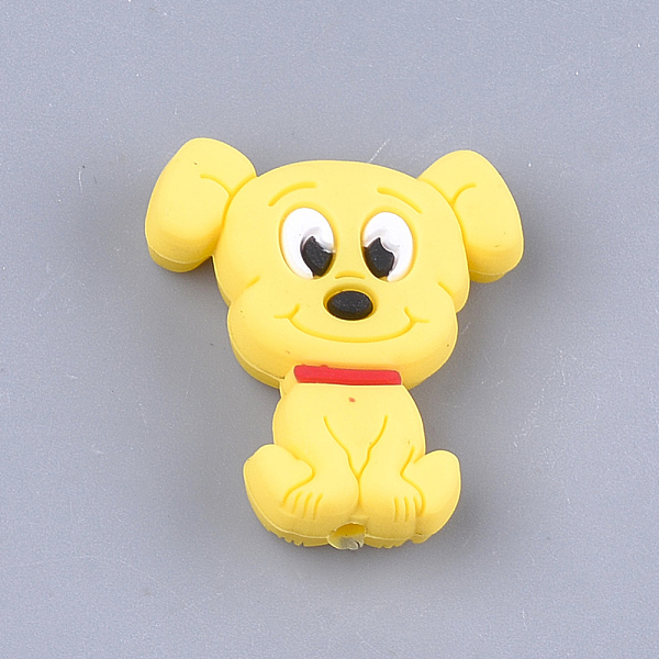 PandaHall Food Grade Eco-Friendly Silicone Focal Beads, Puppy, Chewing Beads For Teethers, DIY Nursing Necklaces Making, Beagle Dog, Yellow...