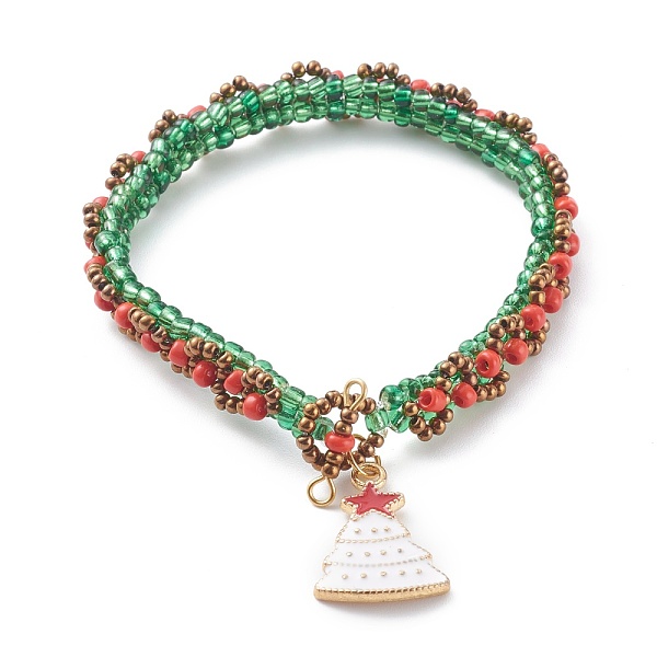 

PandaHall Alloy Enamel Stretch Charm Bracelets for Christmas, with Glass Seed Beads, Christmas Tree with Star, Colorful, 7-3/4 inch(19.8cm)...