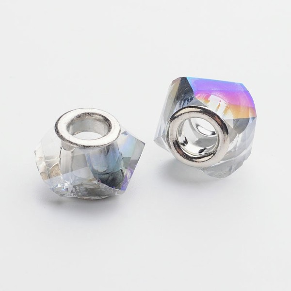 

PandaHall Faceted Electroplated Glass European Large Hole Beads, with Silver Color Plated Brass Cores, Rondelle, Medium Orchid, 15x9mm, Hole..., Purple