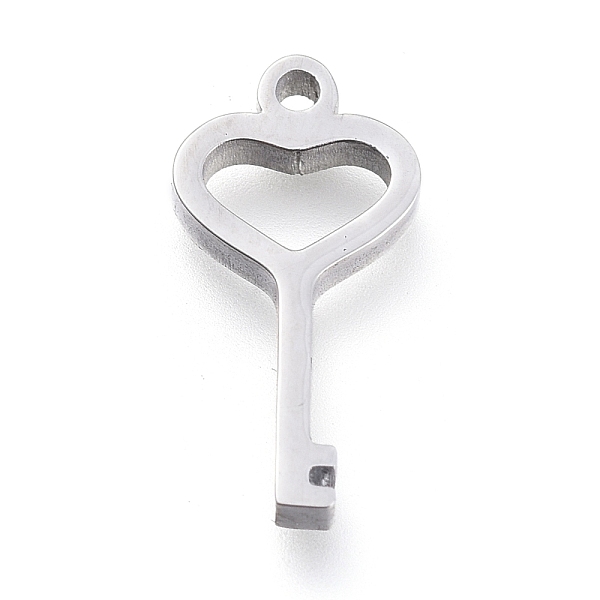 PandaHall 304 Stainless Steel Pendants, Laser Cut, Heart Key, Stainless Steel Color, 13x6.5x1.7mm, Hole: 1mm 304 Stainless Steel Key