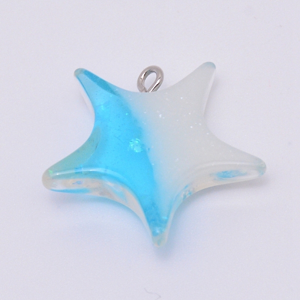 

PandaHall Transparent Resin Pendants, with Platinum Plated Iron Loop, Starfish Shape, Deep Sky Blue, 28x28x9mm, Hole: 2mm Iron+Resin...