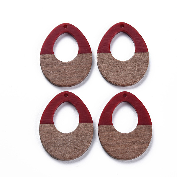 

PandaHall Opaque Resin & Walnut Wood Pendants, Two Tone, Teardrop, FireBrick, 37x28.5x3mm, Hole: 2mm Resin+Wood Teardrop Red