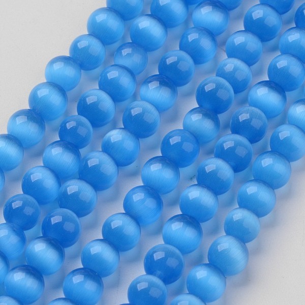 

PandaHall Cat Eye Beads, Round, Deep Sky Blue, 8mm, Hole: 1mm, about 49pcs/strand, 15.5 inch Glass Round Blue