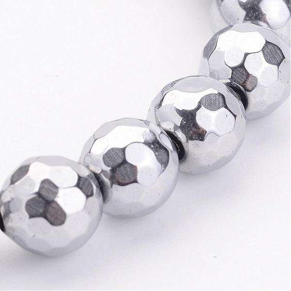 PandaHall Non-Magnetic Synthetic Hematite Beads Strands, Grade AA, Faceted, Round, Silver Plated, Size: 8mm in diameter, hole: 1mm, about...