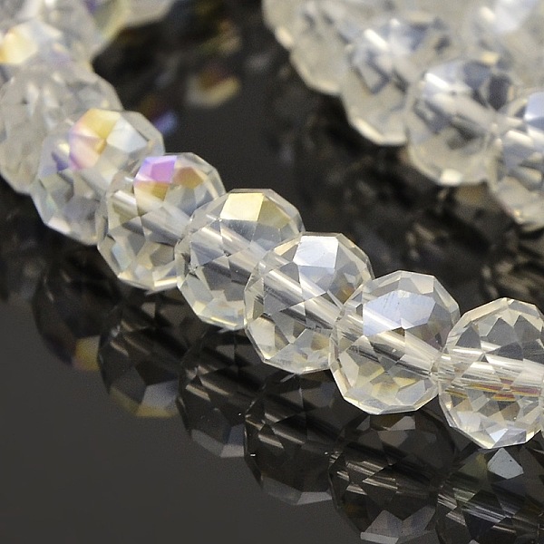 

PandaHall Electroplate Glass Rondelle Beads Strands, AB Color Plated, Faceted, Clear AB, 10x8mm, Hole: 1mm, 72pcs/strand, 22.4 inch Glass..., White