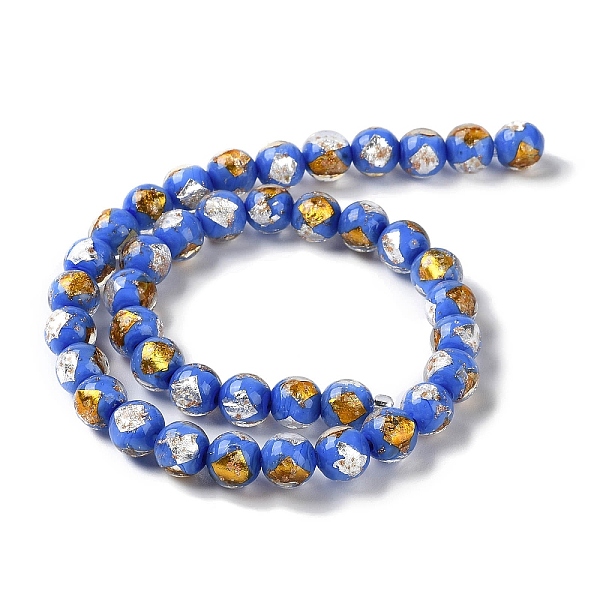 PandaHall Handmade Gold & Silver Foil Lampwork Beads, Round, Cornflower Blue, 10~10.5mm, Hole: 1.6~1.8mm, about 40pcs/strand, 14.57 inch...