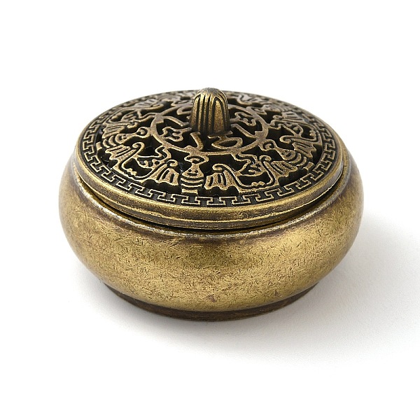 

PandaHall Brass Incense Holders Box, Home Office Teahouse Zen Buddhist Supplies, Antique Bronze, 39x24mm Brass Round