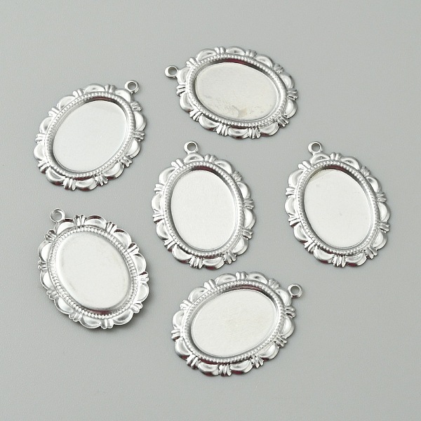 

PandaHall 316 Surgical Stainless Steel Pendant Cabochon Settings, Oval, Stainless Steel Color, Tray: 18x13mm, 28x20x1mm, Hole: 1.5mm 316...