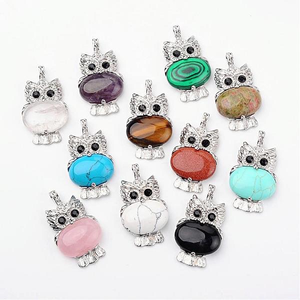 

PandaHall Natural & Synthetic Mixed Stone Pendants, Owl, with Brass Findings, Platinum, Lead Free & Nickel Free, 45x25x8mm, Hole: 4x6mm...