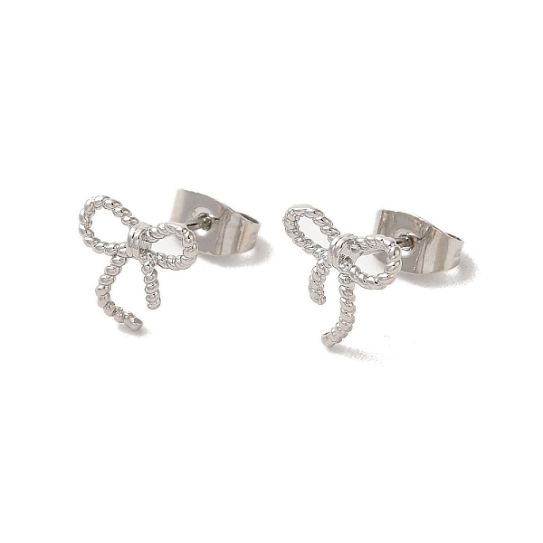 

PandaHall Brass Stud Earrings, Bowknot, Platinum, 10x9.5mm Brass Bowknot
