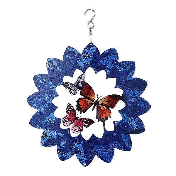 

PandaHall Butterfly Iron Wind Chime, 3D Rotating Wind Spinners for Yard and Garden Decoration, Dark Blue, 322mm Iron Butterfly