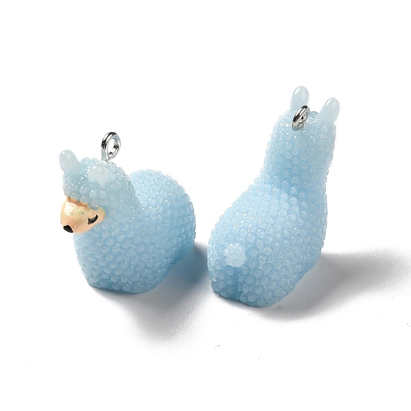

PandaHall Opaque Resin Pendants, 3D Alpaca Charms, with Platinum Tone Iron Loops, Blue, 24x14x26.5mm, Hole: 2mm Iron+Resin Other Animal Blue