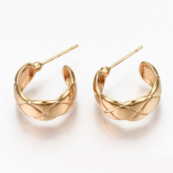 

PandaHall Brass Half Hoop Earrings, Stud Earring, Textured, Ring, Nickel Free, Real 18K Gold Plated, 21.5~23.5x16.5~18x8mm, Pin: 0.7mm Brass...