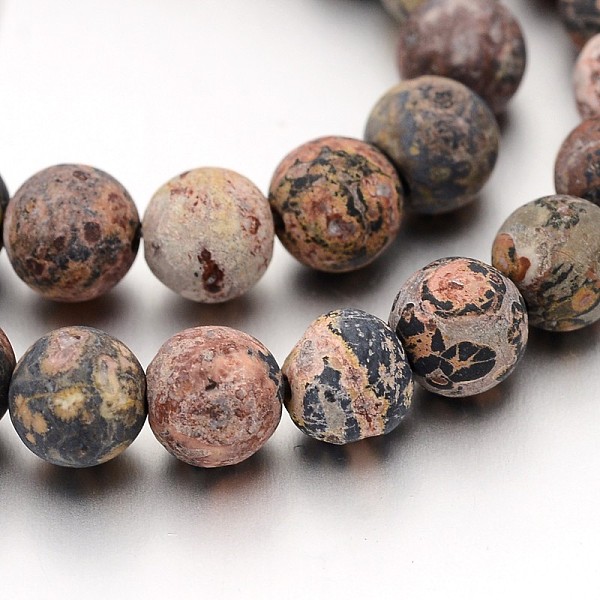 

PandaHall Frosted Round Natural Leopard Skin Jasper Bead Strands, 8mm, Hole: 1mm, about 47pcs/strand, 15 inch Leopard Skin Jasper Round