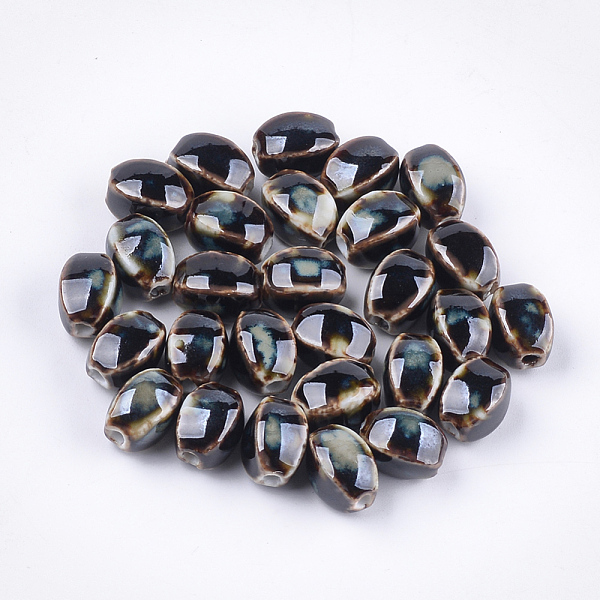 

PandaHall Handmade Porcelain Beads, Fancy Antique Glazed Porcelain, Oval, Coffee, 12~14x9~10.5x9~11mm, Hole: 2.5mm Porcelain Oval Brown