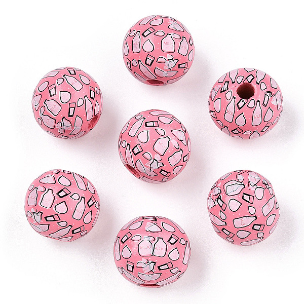 

PandaHall Printed Schima Wooden Beads, Round with Feeding-Bottle Pattern, Hot Pink, 16x14.5mm, Hole: 3.8mm Schima Wood Bottle
