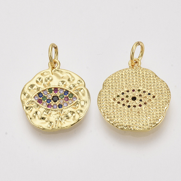 

PandaHall Brass Micro Pave Cubic Zirconia Pendants, with Jump Rings, Flat Round with Eye, Nickel Free, Colorful, Real 18K Gold Plated...