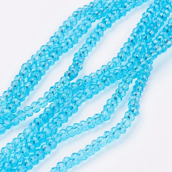 

PandaHall Transparent Glass Beads Strands, Faceted, Rondelle, Dark Turquoise, 3x2mm, Hole: 0.5mm, about 160~165pcs/strand, 15.35 inch~15.75..., Cyan