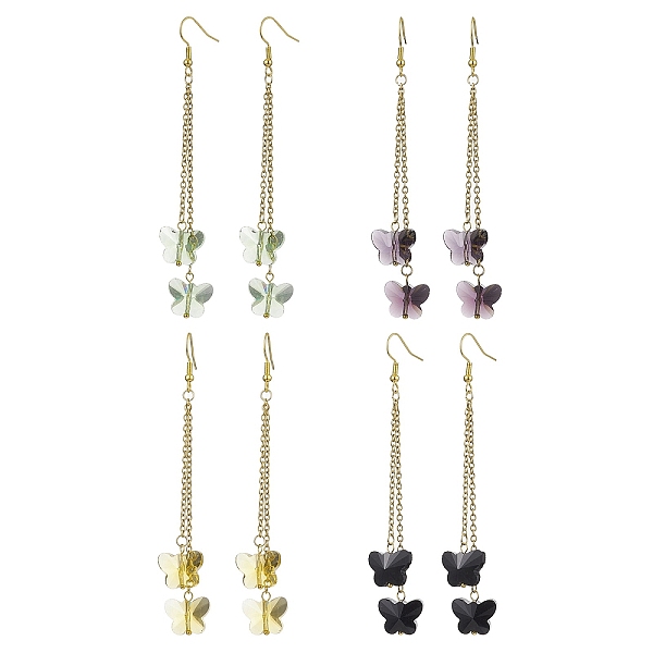 

PandaHall Butterfly Glass Dangle Earrings, Golden Tone 304 Stainless Steel Cable Chain Tassel Earrings for Women, Mixed Color, 97.5mm Glass..., Multicolor