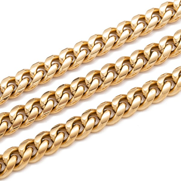 

PandaHall 304 Stainless Steel Cuban Link Chain, Unwelded, with Spool, Golden, 9.5x8x3.5mm, 16.4 Feet(5m)/roll 304 Stainless Steel