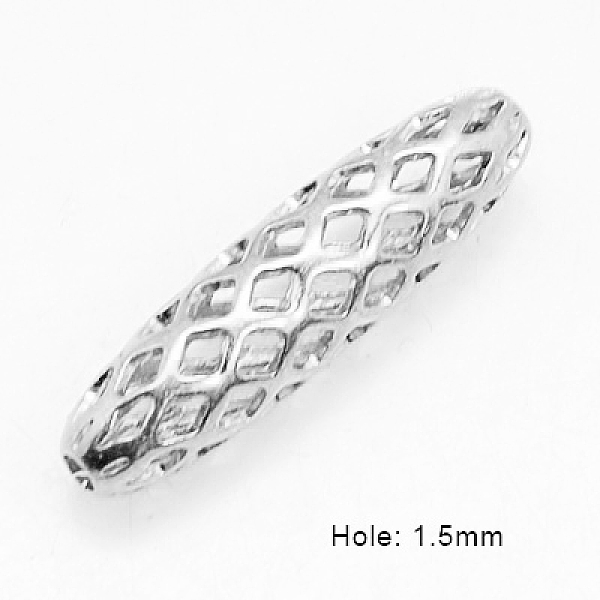 

PandaHall Brass Filigree Beads, Oval, Silver Color Plated, 19x5mm, Hole: 1.5mm Brass Oval