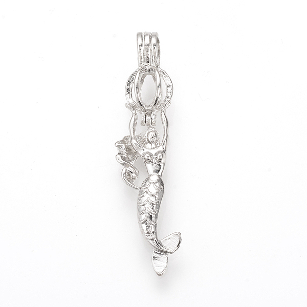 PandaHall Alloy Diffuser Locket Pendants, Big Cage Pendants, Mermaid, Platinum, 54x11x9mm, Hole: 3.5x5mm, Inner Measure: 7mm Alloy Fish