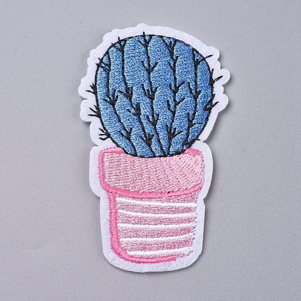 PandaHall Computerized Embroidery Cloth Iron on/Sew on Patches, Costume Accessories, Appliques, for Backpacks, Clothes, Cactus, Royal Blue...