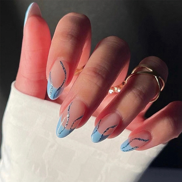 

PandaHall 24Pcs 12 Size Teardrop Plastic False Nail Tips, Full Cover Press On False Nails, Nail Art Detachable Manicure, for Practice..., Cyan
