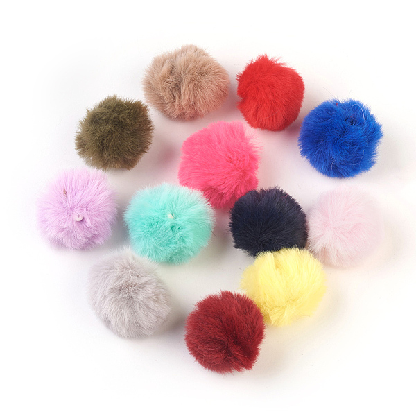 PandaHall Handmade Faux Rabbit Fur Pom Pom Ball Covered Pendants, Fuzzy Bunny Hair Balls, with Elastic Fiber, Mixed Color, 30~40mm, Hole...