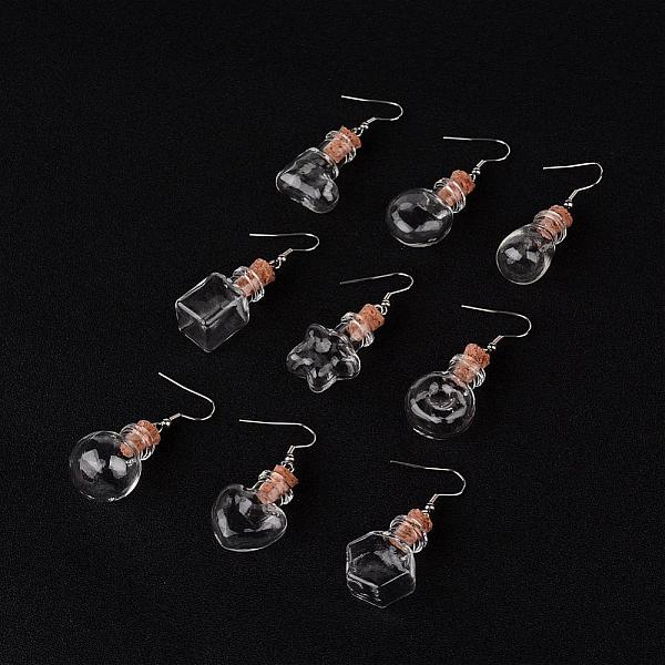

PandaHall Mix Shapes Glass Wishing Bottle Dangle Earrings, with 304 Stainless Steel Earring Hooks and Iron Findings, Stainless Steel Color...