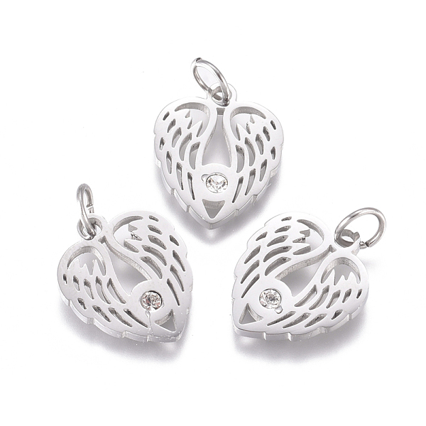 

PandaHall 316 Surgical Stainless Steel Pendants, with Micro Pave Cubic Zirconia and Jump Ring, Long-Lasting Plated, Heart Wing, Clear, Real...
