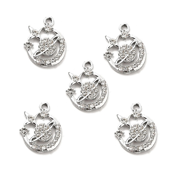 

PandaHall Alloy Rhinestone Pendants, Platinum Tone Hollow Out Planet with Star Charms, Crystal, 20x16x3.2mm, Hole: 2mm Alloy+Rhinestone Flat..., Clear