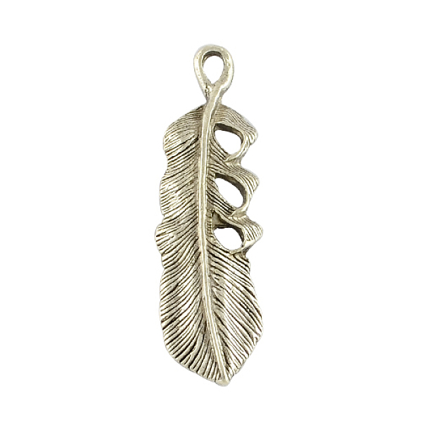 

PandaHall Tibetan Style Alloy Feather Pendants, Cadmium Free & Lead Free, Antique Silver, 50x13x3.5mm, Hole: 3x4mm, about 242pcs/1000g Alloy...