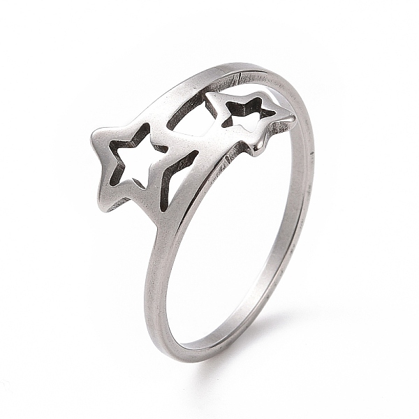 

PandaHall 201 Stainless Steel Double Star Finger Ring, Hollow Wide Ring for Women, Stainless Steel Color, US Size 6 1/2(16.9mm) 201...