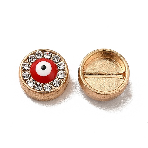 

PandaHall Alloy Enamel Beads, with Rhinestone, Flat Round with Evil Eye, Light Gold, Red, 11x6mm, Hole: 1mm Alloy+Enamel Flat Round Red