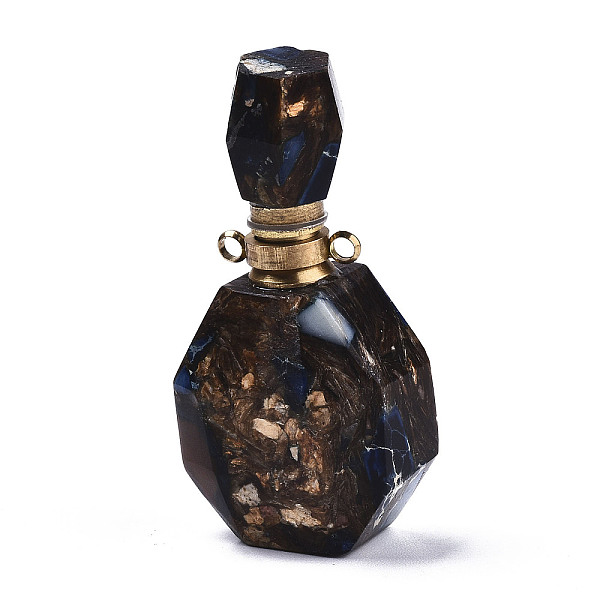 PandaHall Assembled Synthetic Pyrite and Imperial Jasper Openable Perfume Bottle Pendants, with Brass Findings, Dyed, Coffee, capacity: 1ml...