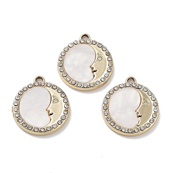 

PandaHall Alloy Pendants, with Shell and Rhinestone, Cadmium Free & Lead Free, Flat Round, 20x18x2.5mm, Hole: 1.5mm Alloy+Rhinestone Flat..., White